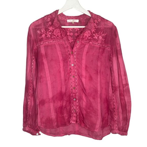 LoveShackFancy Ronda Embroidered Tie Dye Full Zip Blouse Pink Women's Size M - Picture 3 of 11
